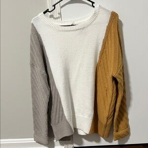 Colorblock Sweater - White, Gray, and Mustard